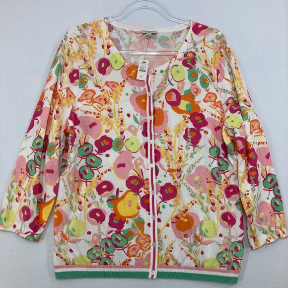 Talbots Sweaters - New Talbots size XL Colorful Floral Abstract Light Weight Knit Button Cardigan